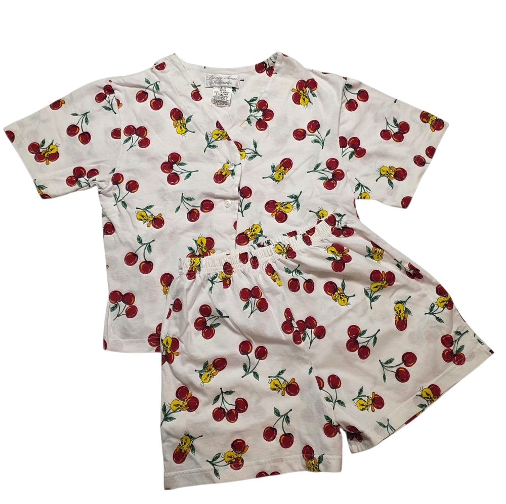 Looney Tunes Intimates Tweety Bird Cherry Shirt & Shorts Pajamas Sleep Set Small